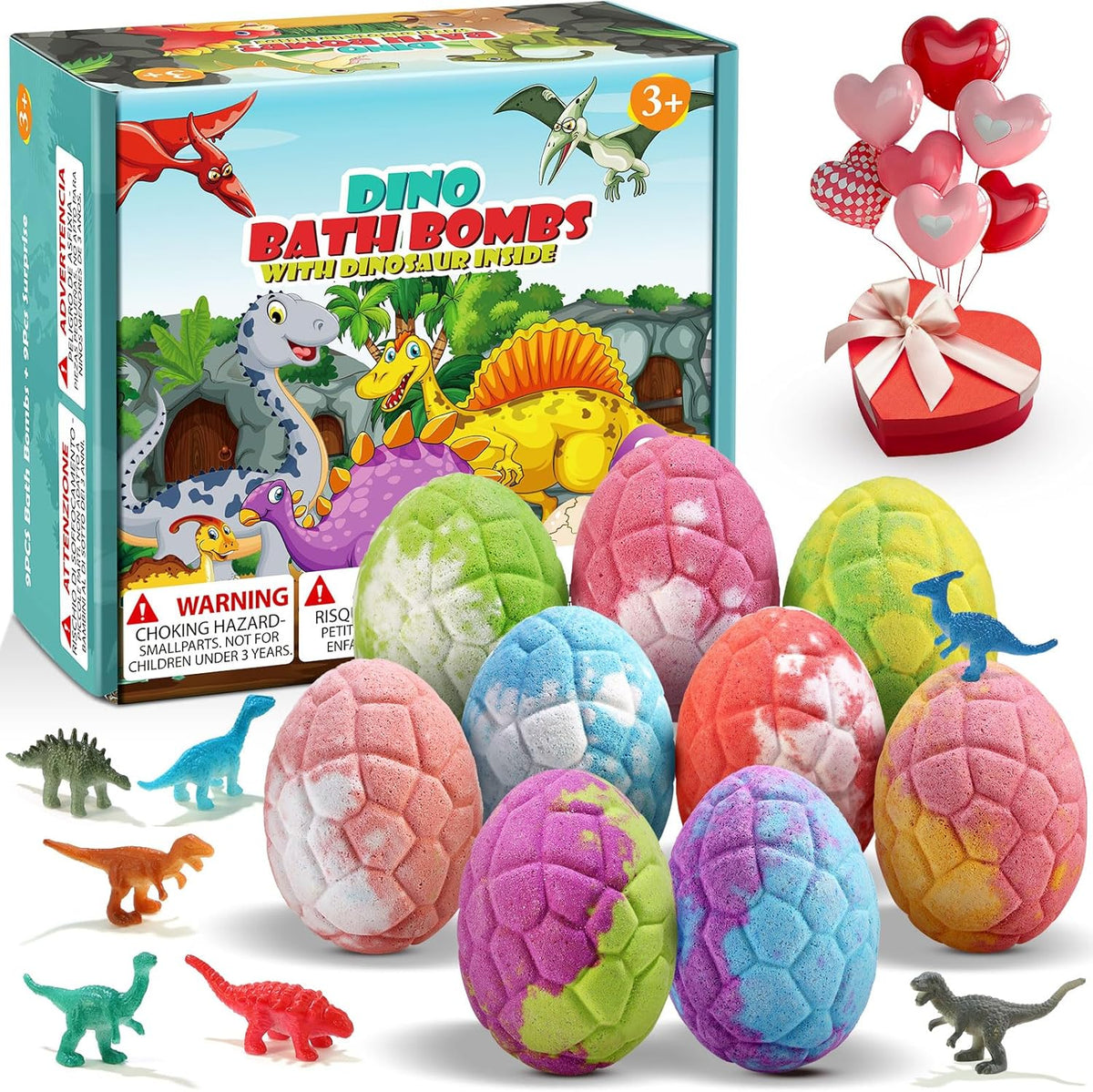 Qivatex dinosaur bath bombs for kids 9 pack front view packaging