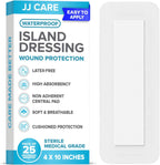 JJ CARE Waterproof Adhesive Island Dressing box front view showing sterile packaging