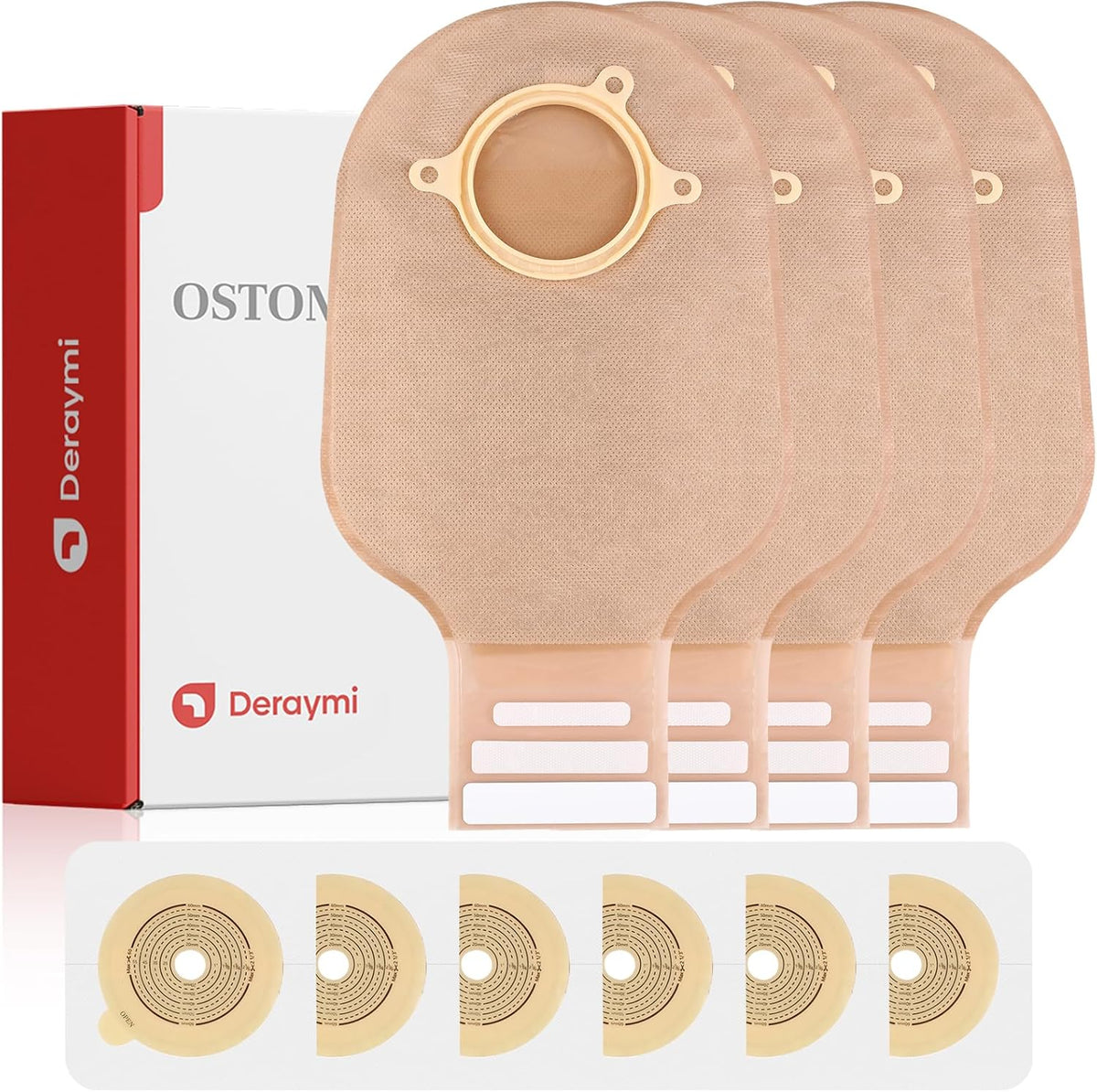 Heagimed two piece ostomy supplies kit front view showing medical drainable pouches and skin barriers