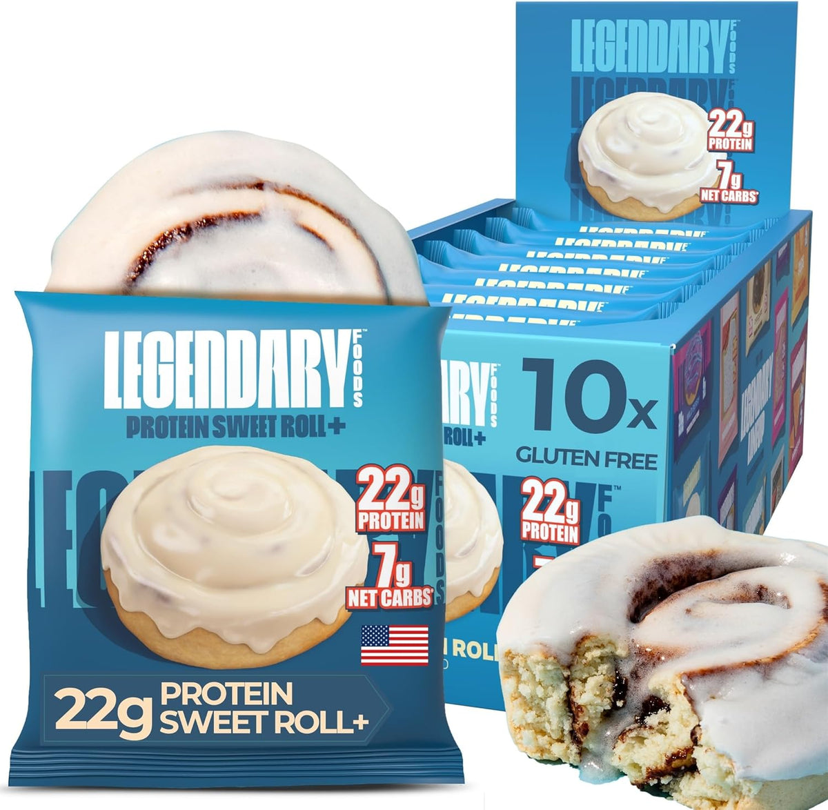 Legendary Foods Cinnamon Roll 22g Protein Bars – Gluten-Free, Low Carb Meal Option – Sweet Zero Sugar Snack, Keto-Friendly – 10-Pack High Protein Pre- or Post-Workout Nutrition Bars - Image 1