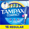 Tampax Compact Pearl Regular Tampons 16 Count front view pocket-sized protection.