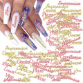 Xeaohesy zodiac word nail charms front view showcasing gold and pink constellation studs.