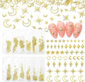 KEHKFSEF star moon gold nail charms front view showcasing celestial 3D metallic studs