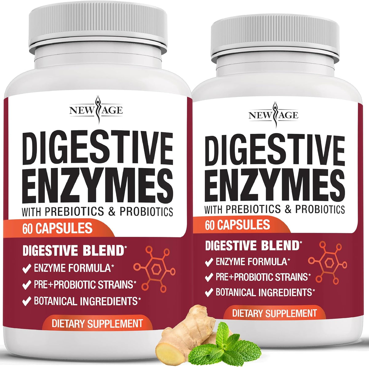 NEW AGE Digestive Enzymes 120 Vegan Capsules bottle front view for premium gut health