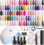 Mefa Pink Aesthetic Gel Nail Polish Kit front view with UV lamp