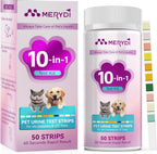 Merydi Dog and Cat Urine Test Strips front view showing 10-way testing parameters.