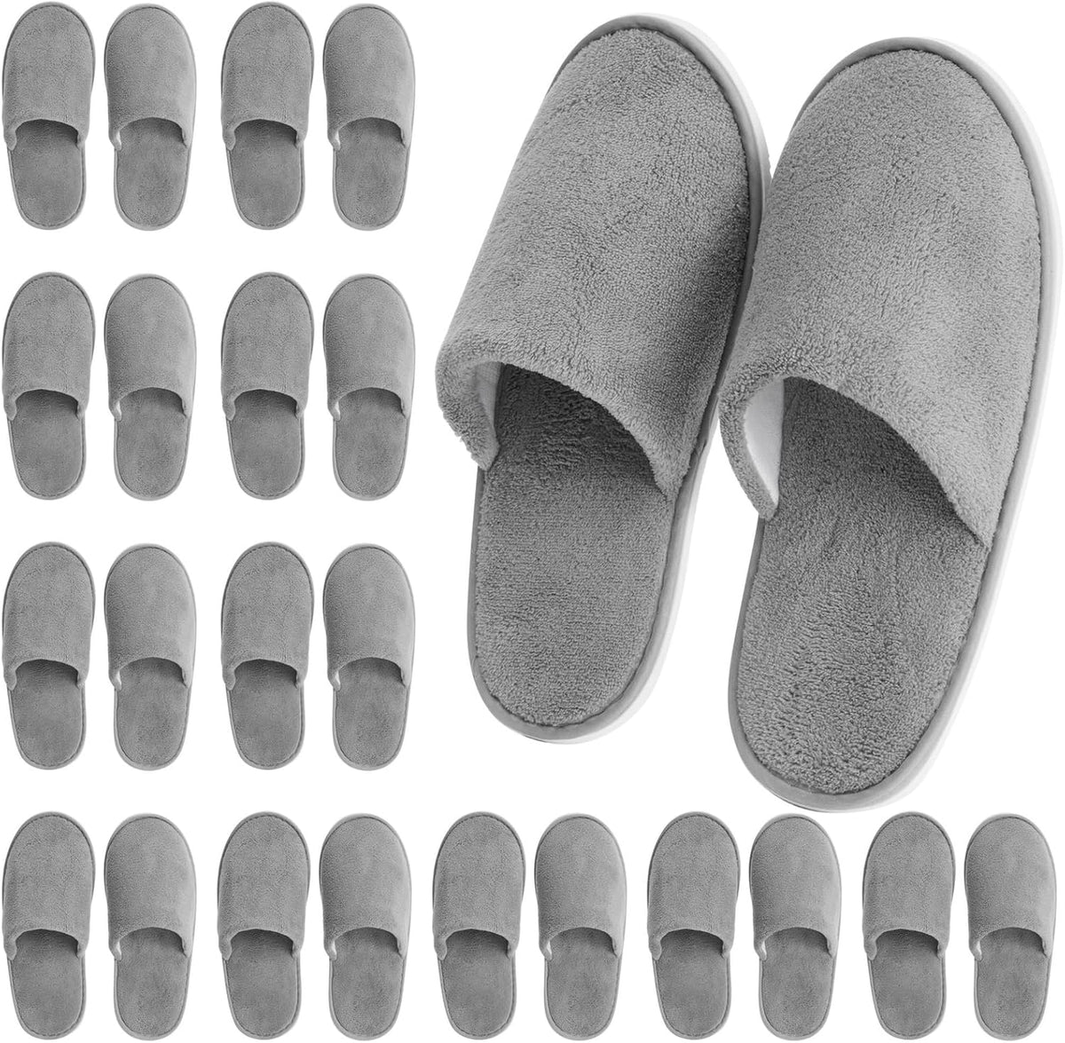 Juvale disposable guest slippers front view showcasing the soft gray coral fleece fabric closed toe design.