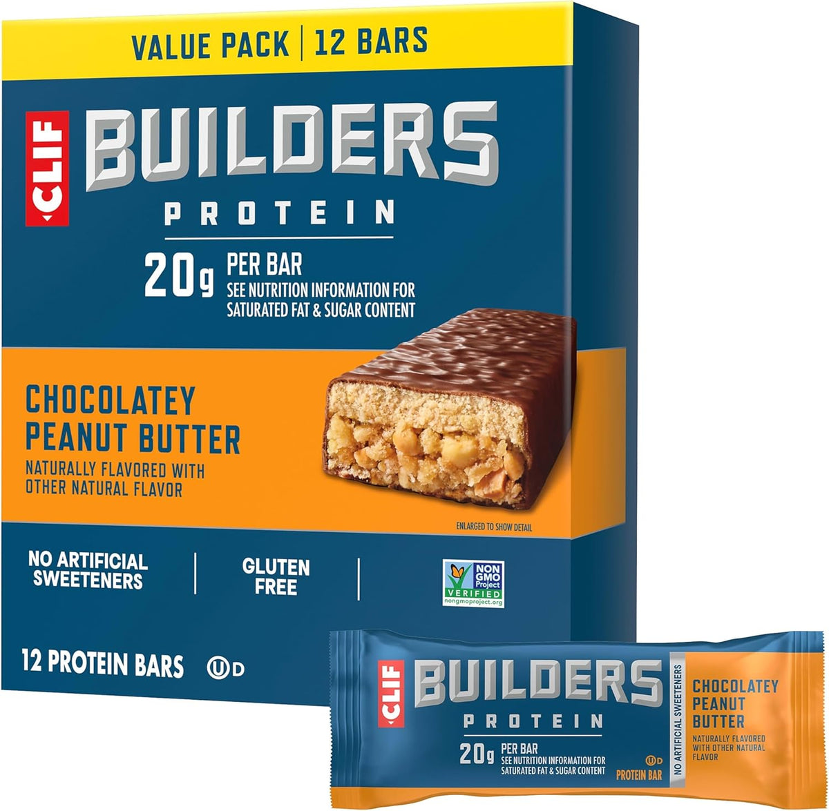 CLIF BUILDERS Protein Bars - Chocolate Peanut Butter Flavor - 20g Plant Based Protein - Gluten Free - Non-GMO - Low Glycemic - No Artificial Sweeteners - Value Pack, 2.4 oz. (12 Count) - Image 1