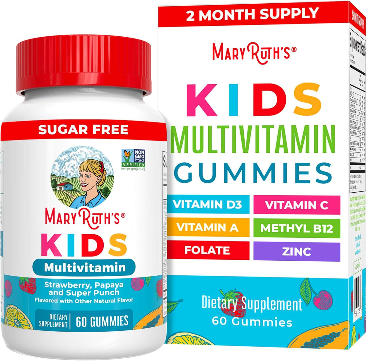 MaryRuth Organics Kids Multivitamin Gummies front view bottle with 60 gummies.