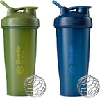 BlenderBottle Classic Shaker Bottle 2 pack in moss and navy with stainless steel BlenderBall whisk
