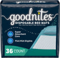 GoodNites disposable bed pads 36 count box front view showcasing overnight mattress protection packaging