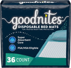 GoodNites disposable bed pads 36 count box front view showcasing overnight mattress protection packaging