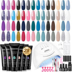 Jewhiteny 28 colors poly nail gel kit front view with lamp