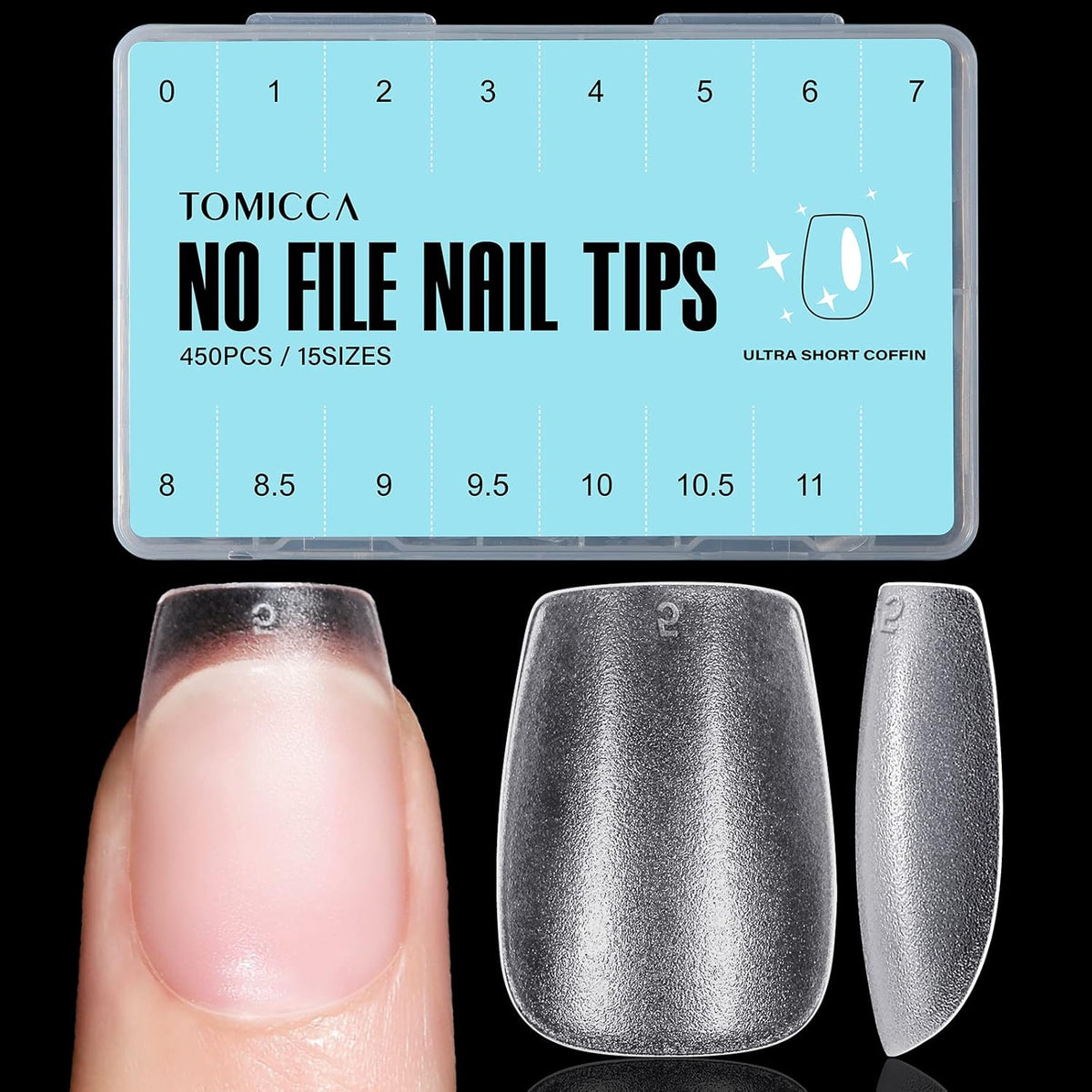TOMICCA extra short coffin nail tips in 450pcs box for professional extension manicure