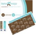 Keto-Mojo blood glucose and ketone test strips combo pack front view showcasing the packaging of one hundred twenty count testing supplies.