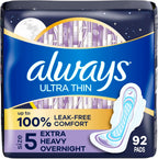 Always Ultra Thin Size 5 Extra Heavy Overnight Pads 92 count front view packaging