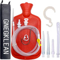 GNEGKLEAN Coffee Enema Bag Kit front view showing the 2 liter red bag and stainless steel hook.