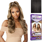 Sensationnel What Lace Glenna synthetic wig front view in shade 1B Off Black
