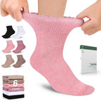 Bulinlulu women's diabetic socks 6 pairs front view showing pink non-binding ankle design.