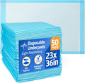 Medline light absorbency disposable underpads front view packaging showcasing fifty count protective bed sheets.