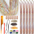CelineBella Rainbow Hair Tinsel Kit front view showing the galaxy pattern gradient extensions and styling accessories.