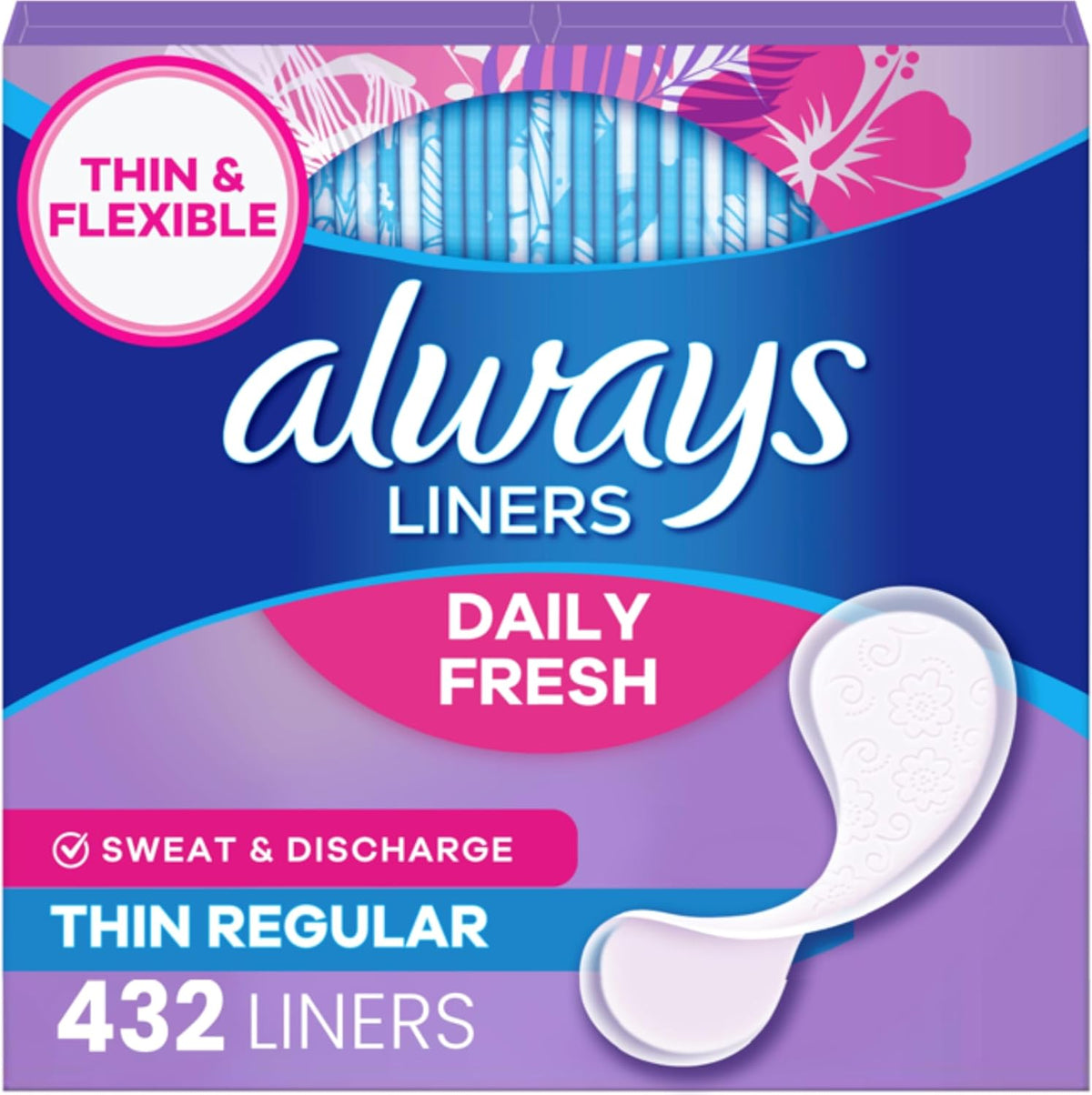 Always Daily Fresh Thin Panty Liners front view 432 count bulk pack
