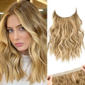 REECHO invisible wire hair extensions front view medium blonde with highlights