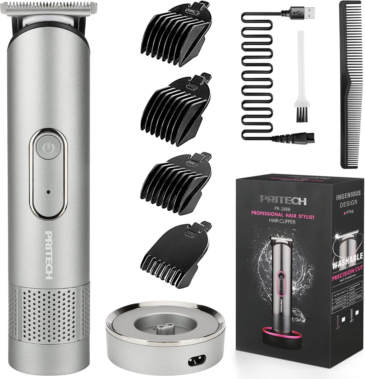 PRITECH beard trimmer for men front view showcasing the nebula gray finish and ergonomic handle