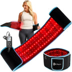LifePro Allevared red light therapy belt front view displaying active red LED grid for back pain management.