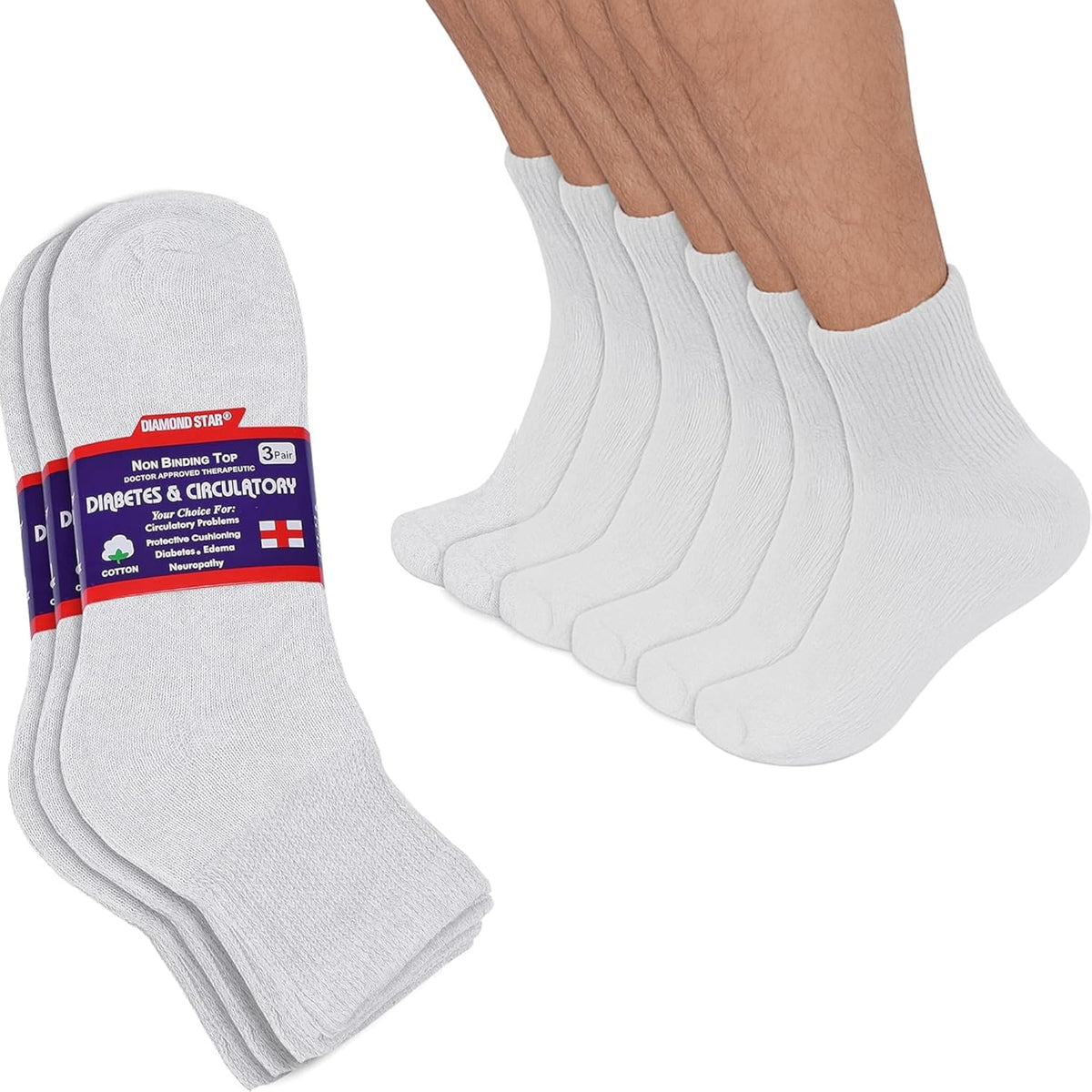 Diamond Star Diabetic Ankle Socks front view showing non-binding top.