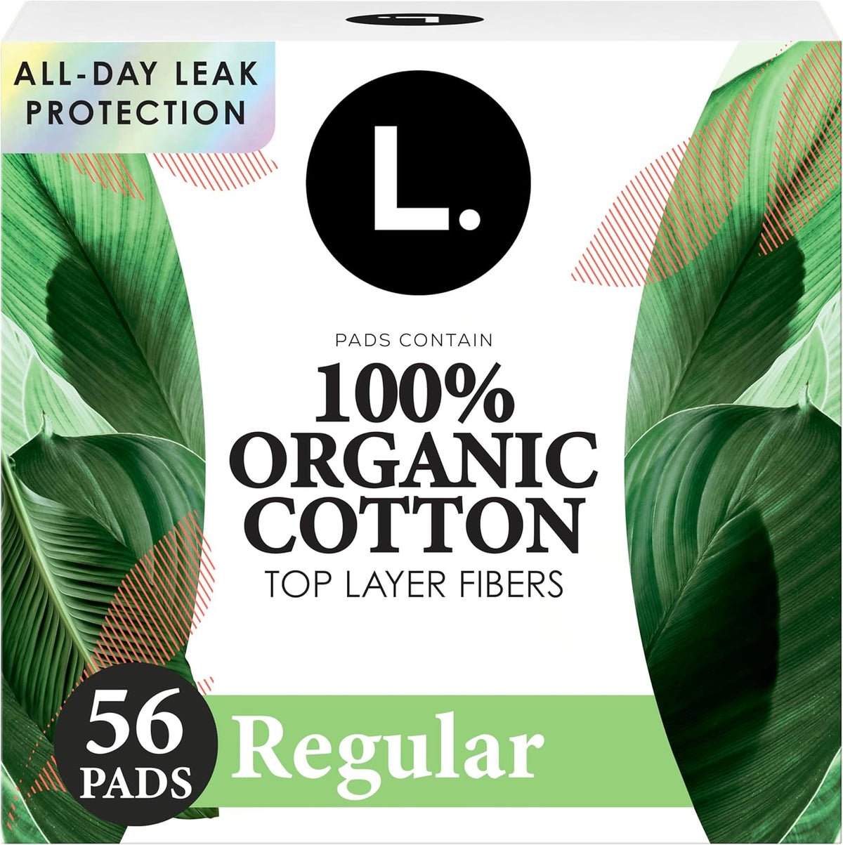 L. Ultra Thin Pads front view 56 count package organic cotton.