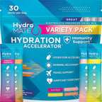 NatureWorks hydroMATE electrolyte powder variety pack front view for rapid hydration.