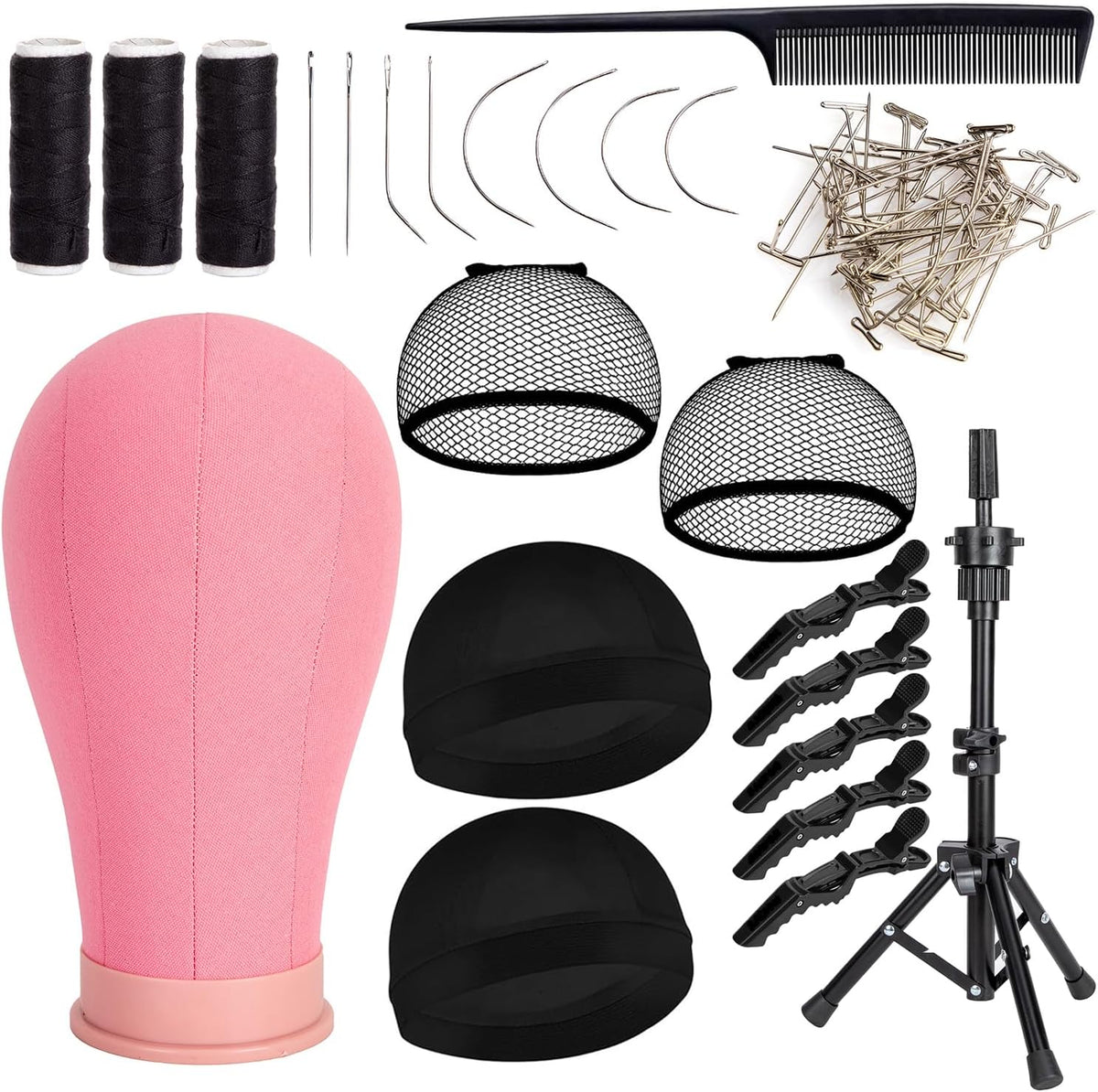 Koskusder 22 inch canvas wig mannequin head front view in pink