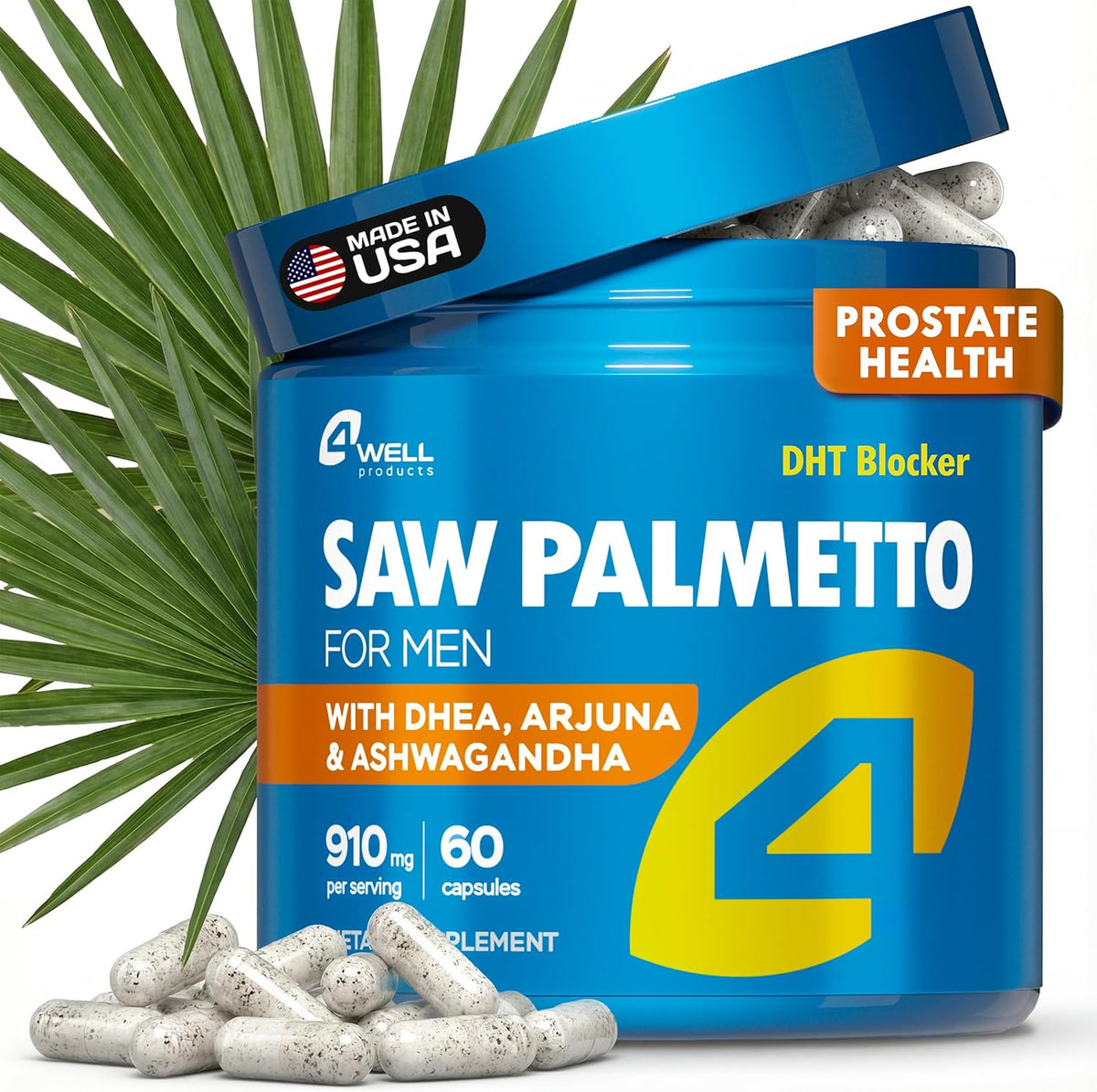 4Well Products Saw Palmetto Arjuna Complex 60 capsules front view showing the product label.