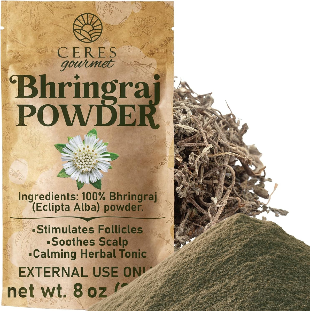 Ceres Gourmet Bhringraj Powder front view 100% pure Eclipta Alba for hair growth