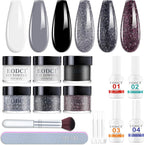 eodci dip powder nail kit starter with 6 black white and glitter colors