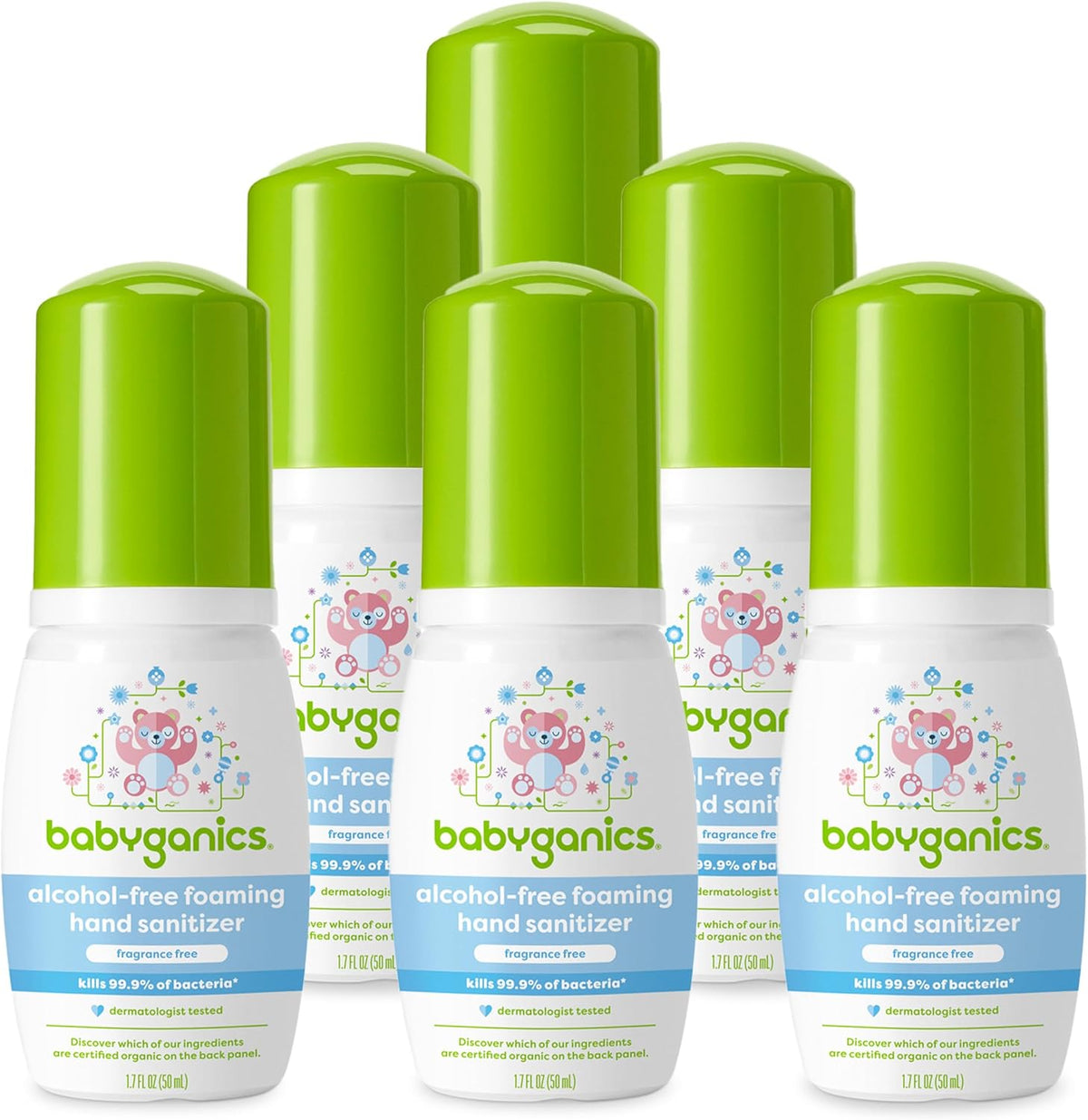 BabyGanics Foaming Pump Hand Sanitizer, Alcohol Free, Travel Size, Fragrance Free, Kills 99.9% of Common Bacteria, Moisturizing, 1.69oz (Pack of 6) - Image 1