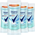 Degree Advanced Antiperspirant Deodorant Shower Clean four pack front view for sweat control
