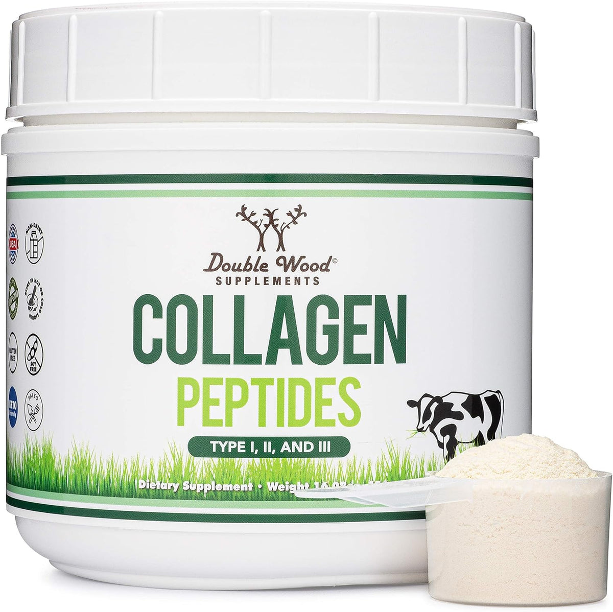 Double Wood Supplements Multi Collagen Peptides Powder front view container for skin and joint health