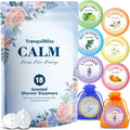 TranquilBliss Shower Steamers 18 Pieces box packaging front view showing aromatherapy variety selection.