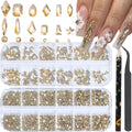 Hnuix champagne gold nail rhinestones set in 12-grid storage box.