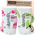 Shavestix Travel Shaving Cream Stick Set front view featuring two mini solid shave bars.
