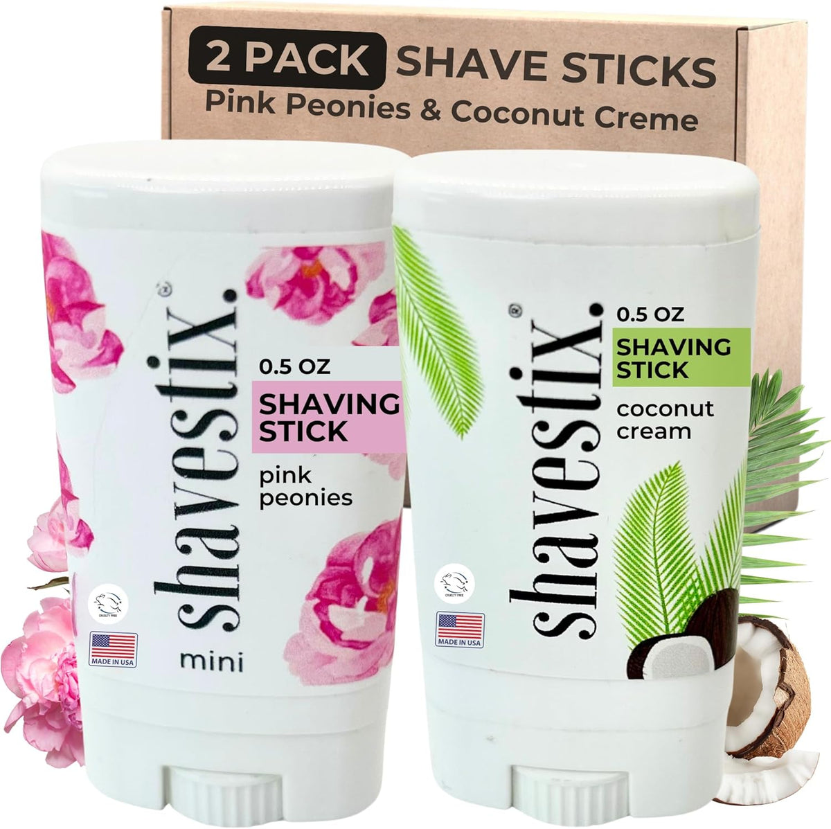 Shavestix Travel Shaving Cream Stick Set front view featuring two mini solid shave bars.