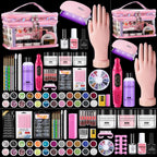 Nail Kit for Beginners with Everything: Practice Nail Hand Acrylic Set Professional Powder Liquid Starter Kits with Drill U/V Lamp in Cosmetic Gift Bag for Salon Home (Pink) - Image 1