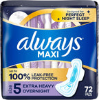Always Maxi Overnight Pads Size 5 front view packaging for extra heavy flow.