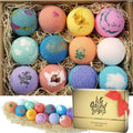 LifeAround2Angels Bath Bombs Gift Set front view of open box revealing twelve colorful handcrafted fizzies