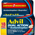 Advil Dual Action Coated Caplets front view packaging for pain relief