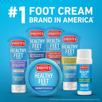 USA sourced O'Keeffe's Healthy Feet cream tube showing fast absorbing and non greasy formula highlights