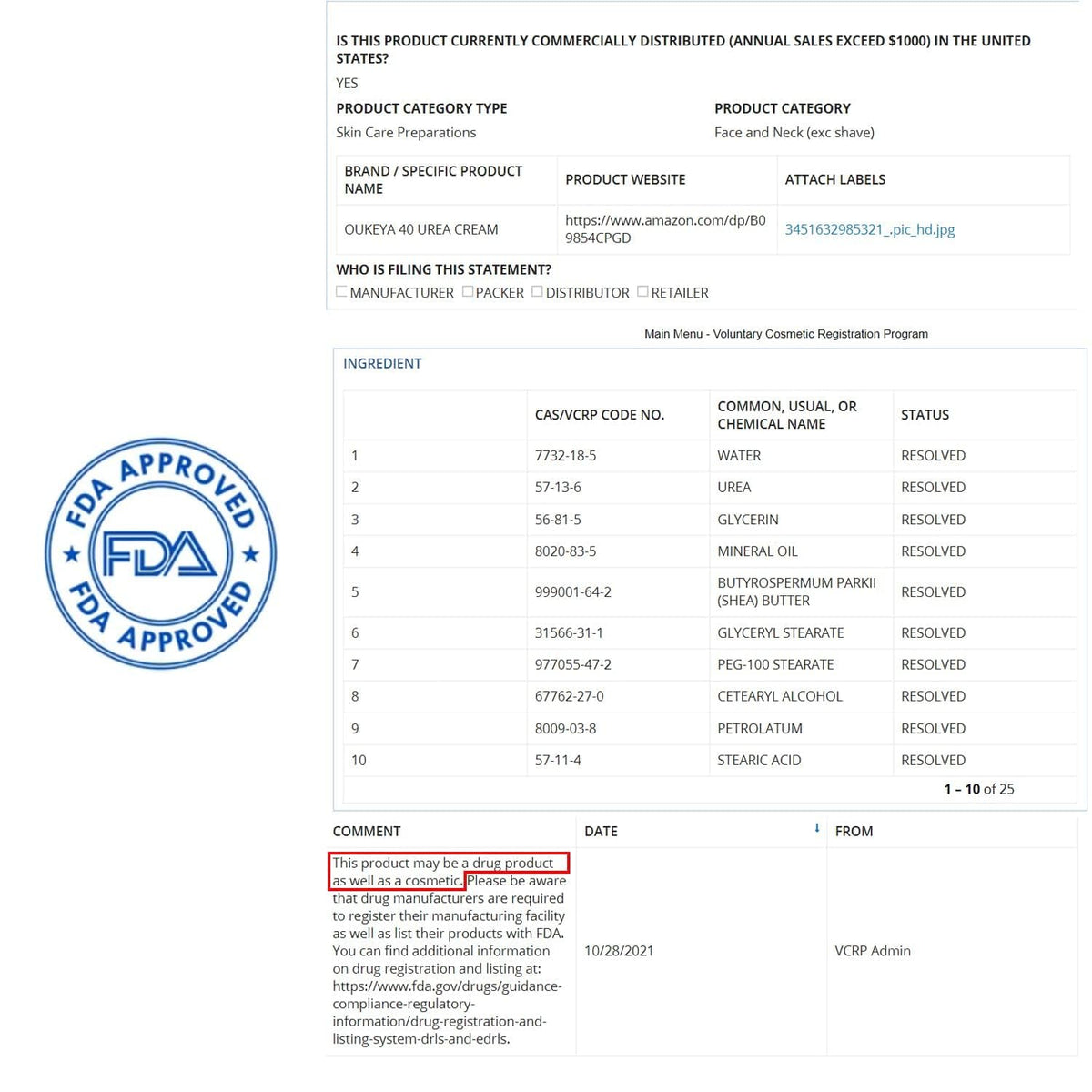 OUKEYA imported USA skincare product back label with detailed directions and ingredients