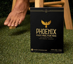 Man wearing extra large foot peel mask booties while relaxing